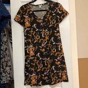 Nine West Floral V-Neck Dress - Black, Brown and Pink size XS